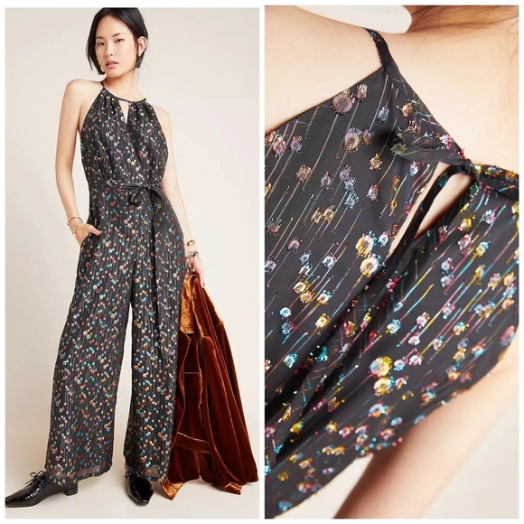 Eva Franco Edita Halter Jumpsuit Metallic Accents 16 - Picture 1 of 4